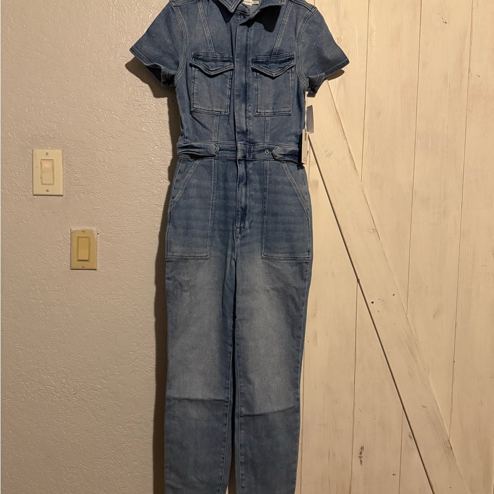 Good American Denim Jumpsuit with Short Sleeves. Medium size 2